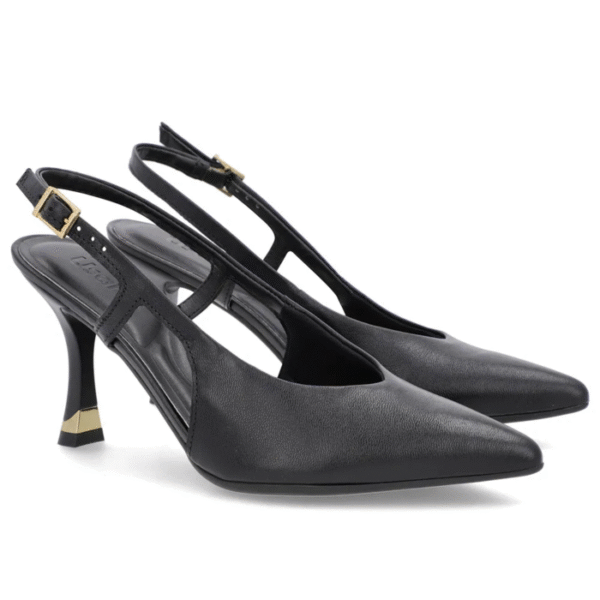 Slingback Preto Tira Lateral Couro Liso - Imagem 5