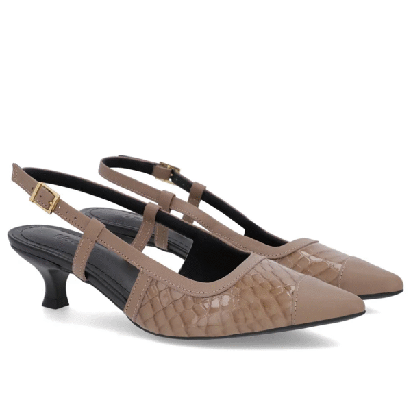Slingback Marrom Salto Kitten Couro Croco - Imagem 4
