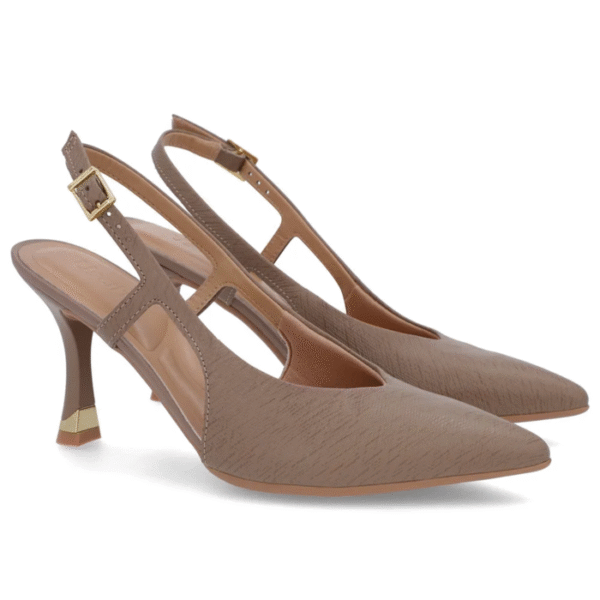 Slingback Marrom Tira Lateral Couro Textura - Imagem 5